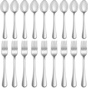 16 Pcs Forks and Spoons Silverware Set,Food Grade Stainless Steel Flatware Cutlery Set for Home,Kitchen and Restaurant,Mirror Polished,Dishwasher Safe - 8 Dinner Fork(8 inch) and 8 Teaspoon(6.5 inch)