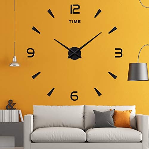 AILILIFE 3D DIY Wall Clock Decor Sticker Mirror Frameless Large DIY Wall Clock Kit for Home Living Room Bedroom Office Decoration (Black) - Image 3