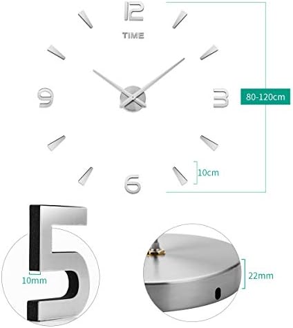 AILILIFE 3D DIY Wall Clock Decor Sticker Mirror Frameless Large DIY Wall Clock Kit for Home Living Room Bedroom Office Decoration (Black) - Image 5