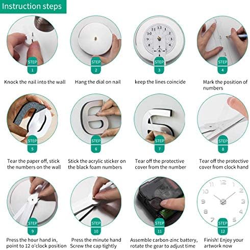 AILILIFE 3D DIY Wall Clock Decor Sticker Mirror Frameless Large DIY Wall Clock Kit for Home Living Room Bedroom Office Decoration (Black) - Image 8