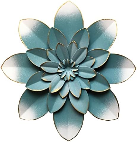 Blue Metal Flower Wall Art Decor, 9.5“ Rustic Modern Floral Sculpture, Distressed Hanging Home Decoration Accent Artworks for Indoor Bedroom Living Room Office Outdoor Garden Patio - Image 2