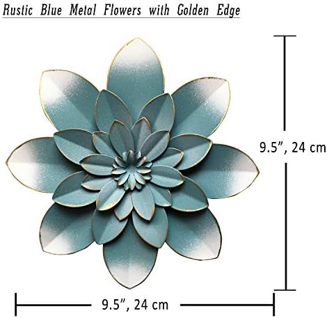 Blue Metal Flower Wall Art Decor, 9.5“ Rustic Modern Floral Sculpture, Distressed Hanging Home Decoration Accent Artworks for Indoor Bedroom Living Room Office Outdoor Garden Patio - Image 4