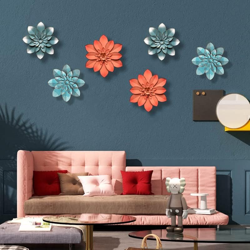 Blue Metal Flower Wall Art Decor, 9.5“ Rustic Modern Floral Sculpture, Distressed Hanging Home Decoration Accent Artworks for Indoor Bedroom Living Room Office Outdoor Garden Patio - Image 6