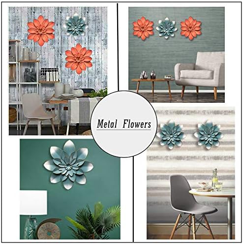 Blue Metal Flower Wall Art Decor, 9.5“ Rustic Modern Floral Sculpture, Distressed Hanging Home Decoration Accent Artworks for Indoor Bedroom Living Room Office Outdoor Garden Patio - Image 7