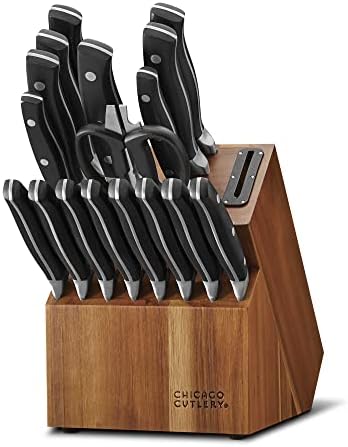 Chicago Cutlery Insignia Triple Rivet Poly (18-PC) Kitchen Knife Block Set With Wooden Block & Built-In Sharpener, Black Ergonomic Handles and Sharp Stainless Steel Professional Chef Knife Set - Image 2