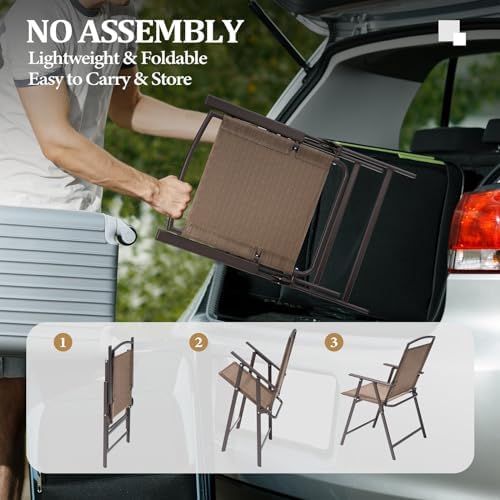 Crestlive Products Set of 4 Patio Folding Chairs 4-Pack Dining Chairs Outdoor Portable Sling with Armrest for Camping, Beach, Garden, Pool, Backyard, Deck (Brown) - Image 4