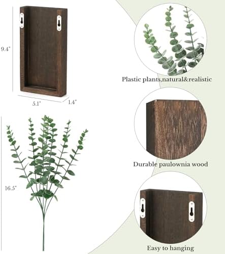 Dahey 2 Pack Wood Wall Planter Vase with Artificial Eucalyptus Farmhouse Wall Hanging Decor Pocket Planter for Indoor Fake Plants Greenery, Living Room Bedroom Kitchen Home Office Decoration - Image 5