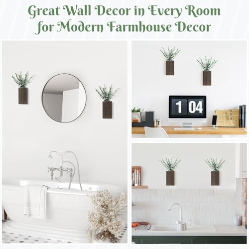Dahey 2 Pack Wood Wall Planter Vase with Artificial Eucalyptus Farmhouse Wall Hanging Decor Pocket Planter for Indoor Fake Plants Greenery, Living Room Bedroom Kitchen Home Office Decoration - Image 6
