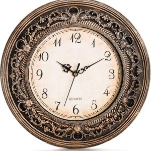 Silent Wall Clock, 13 Inch Vintage Large Wall Clocks, Battery Operated Round Bathroom Clock, Non-Ticking Decorative Retro Analog Clocks for Living Room, Office, Kitchen, School, Bedroom