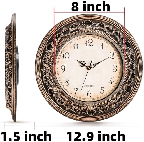 Silent Wall Clock, 13 Inch Vintage Large Wall Clocks, Battery Operated Round Bathroom Clock, Non-Ticking Decorative Retro Analog Clocks for Living Room, Office, Kitchen, School, Bedroom - Image 3