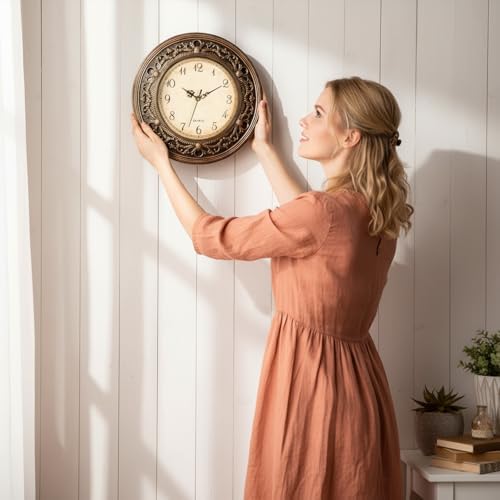 Silent Wall Clock, 13 Inch Vintage Large Wall Clocks, Battery Operated Round Bathroom Clock, Non-Ticking Decorative Retro Analog Clocks for Living Room, Office, Kitchen, School, Bedroom - Image 5