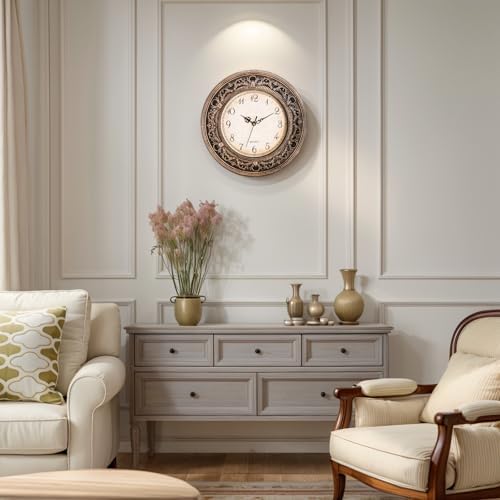 Silent Wall Clock, 13 Inch Vintage Large Wall Clocks, Battery Operated Round Bathroom Clock, Non-Ticking Decorative Retro Analog Clocks for Living Room, Office, Kitchen, School, Bedroom - Image 8