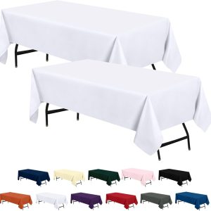 Utopia Kitchen 2 Pack 6 Foot Rectangle Table Cloth [60x102 Inches, White] Stain and Wrinkle Resistant Tablecloth Washable Polyester Cover for Dining, Buffet Parties, Picnic and Weddings