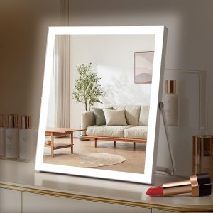 Vanity Mirror with Lights,10"x12" Lighted Makeup Mirror with 3 Color Modes, 360° Rotation Makeup Mirror with Lights, Dual Power Supply, Portable Desk Mirror, Smart Touch Control (White)